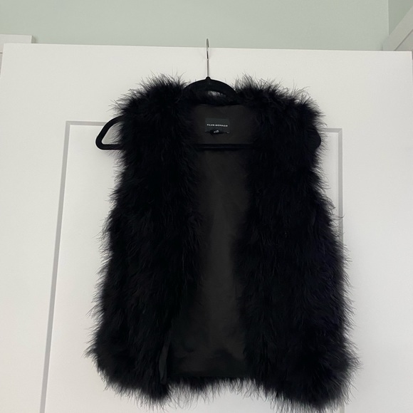 Club Monaco Violet Marabou Feather Vest- Black - Picture 4 of 5